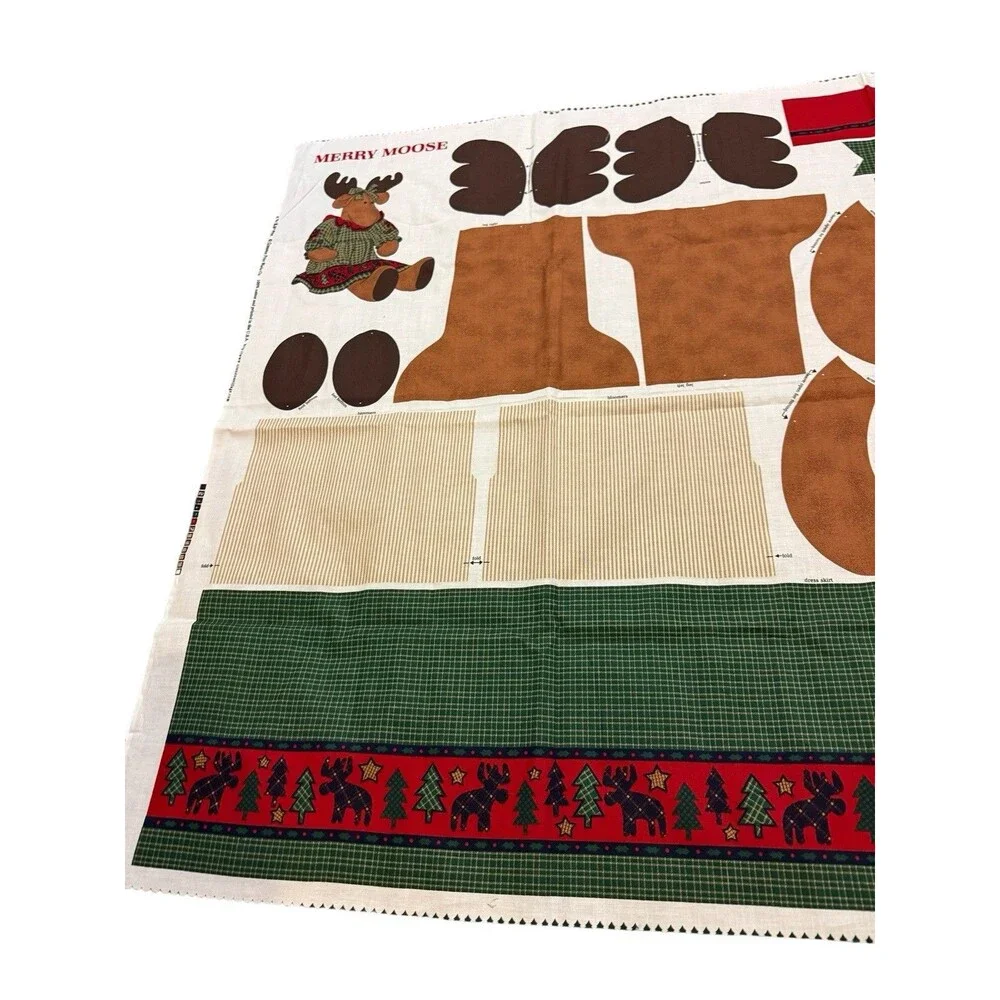 Cranston VIP Merry Moose Christmas Doll Cut & Sew Cotton Fabric Panel Uncut